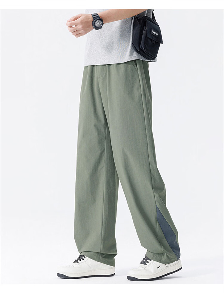 JEEP SPIRIT Men's Colorblock Casual Pants Summer Ice Silk Quick-Dry Outdoor Loose Straight-Leg Trousers Military Green 3XL 18