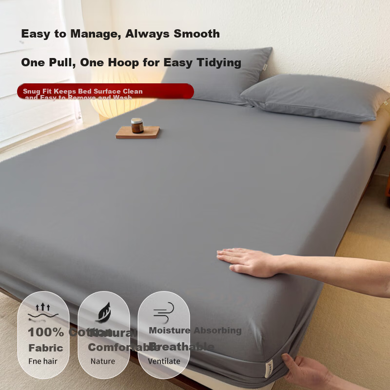 MUJI A-Class 100% Cotton Fitted Sheet Single Piece Mattress Protector Non-Slip Full Cotton All-Inclusive Bed Cover 1.8x2m