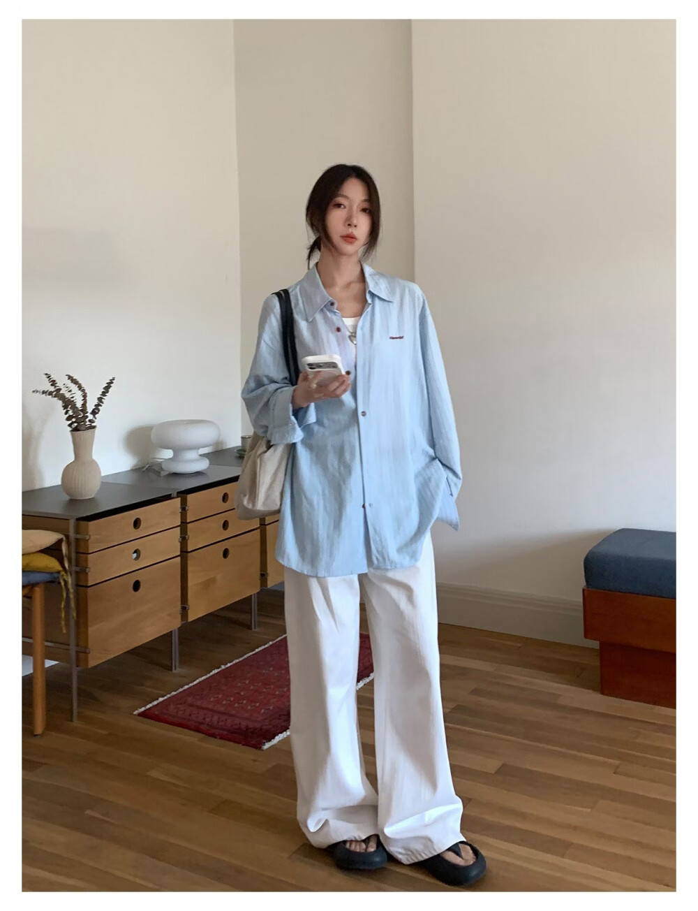 ICH MODE Solid Color Small Logo Letter Loose Physical Sun Protection Casual Versatile Lazy Women's Jacket Shirt Blue L 5