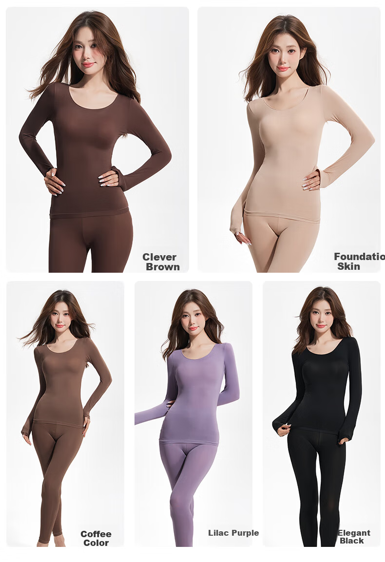 OEING Hyaluronic Acid Ultra-Thin Thermal Underwear for Women, Skin-Enhancing, High Elasticity, Slim Fit, Seamless Autumn and Winter Base Layer Set (Top and Bottom) 17