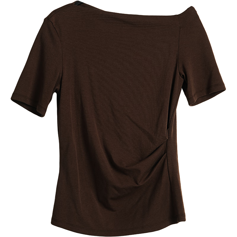 Olrain Eurielle French Lenzing Summer New Irregular Waist Slimming Commuter Short Sleeve T-Shirt Women Top Coffee Color S