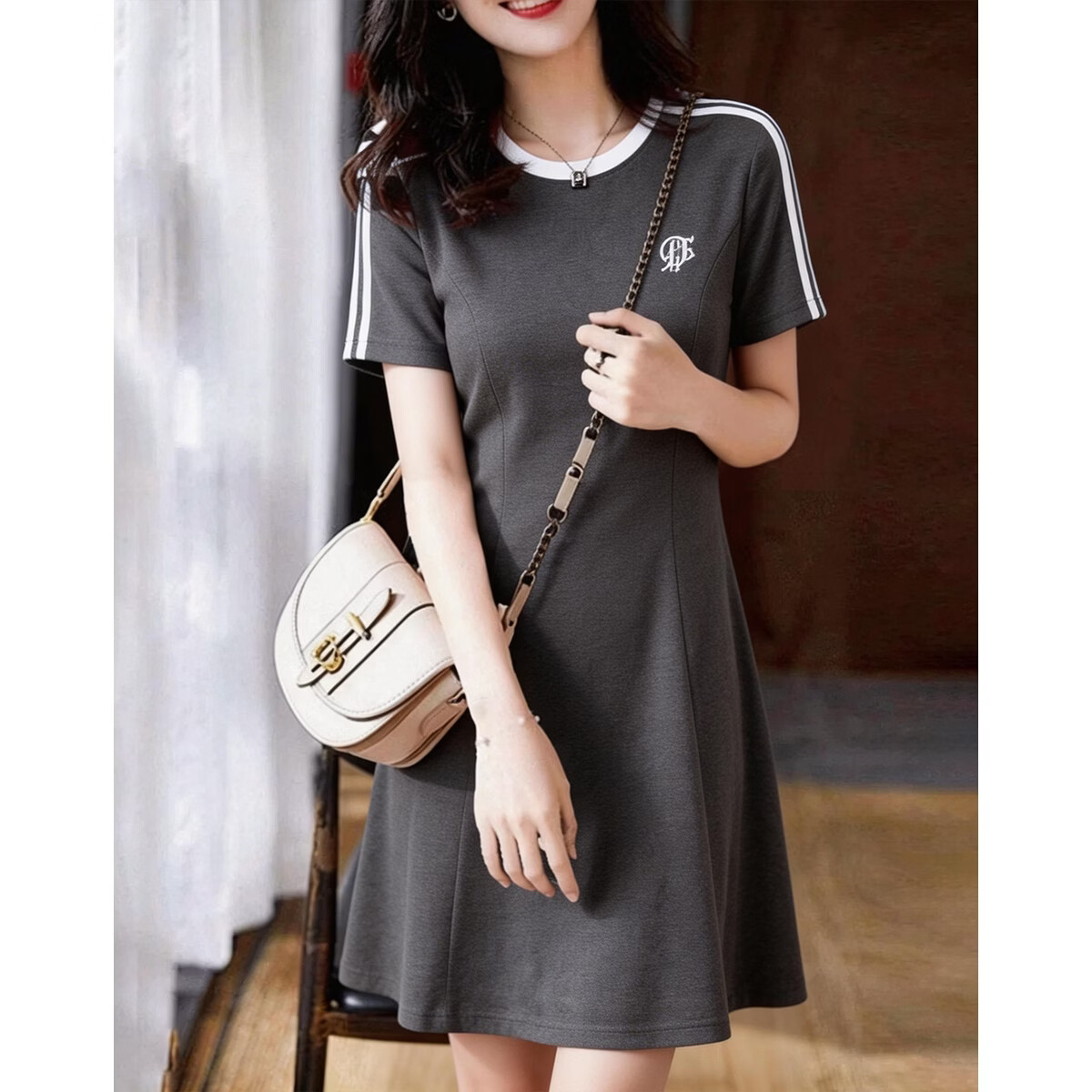 Demana Youth Trend Summer College Style Letter Embroidered Ribbon Decor Waist-Slimming Dress for Women Premium Quality
