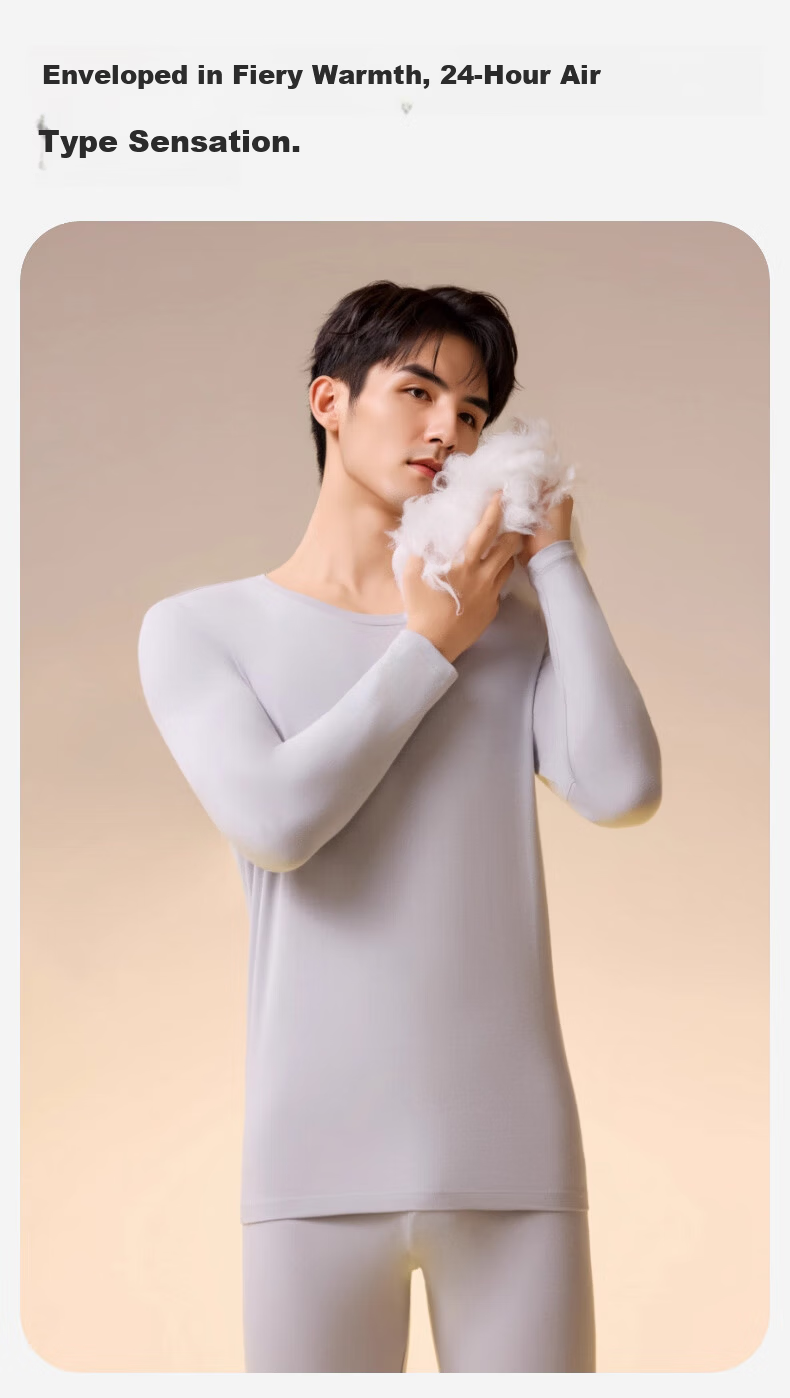 BOPRUIEY Men's Thermal Underwear 10A Antibacterial Breathable Single Top Goose Down Camellia Oil Moisturizing Warm Heating Men's Base Shirt 9