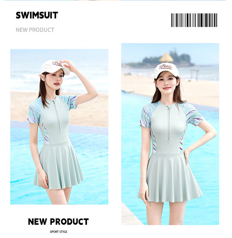 Warrior Women's One-Piece Skirted Swimsuit Conservative Slimming Sun-Protective Spa Swimwear 16137H1I Green M 5