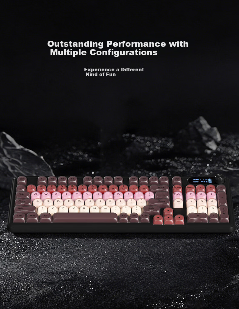 B.O.W Hangshi K960BDL Tri-Mode Wireless Bluetooth Keyboard for Women, Stylish Design Compatible with Huawei, Xiaomi Laptops, Tablets, Desktops And Smartphones, Universal 98-Key Layout, Milk Tea Pink Base Liquid 3
