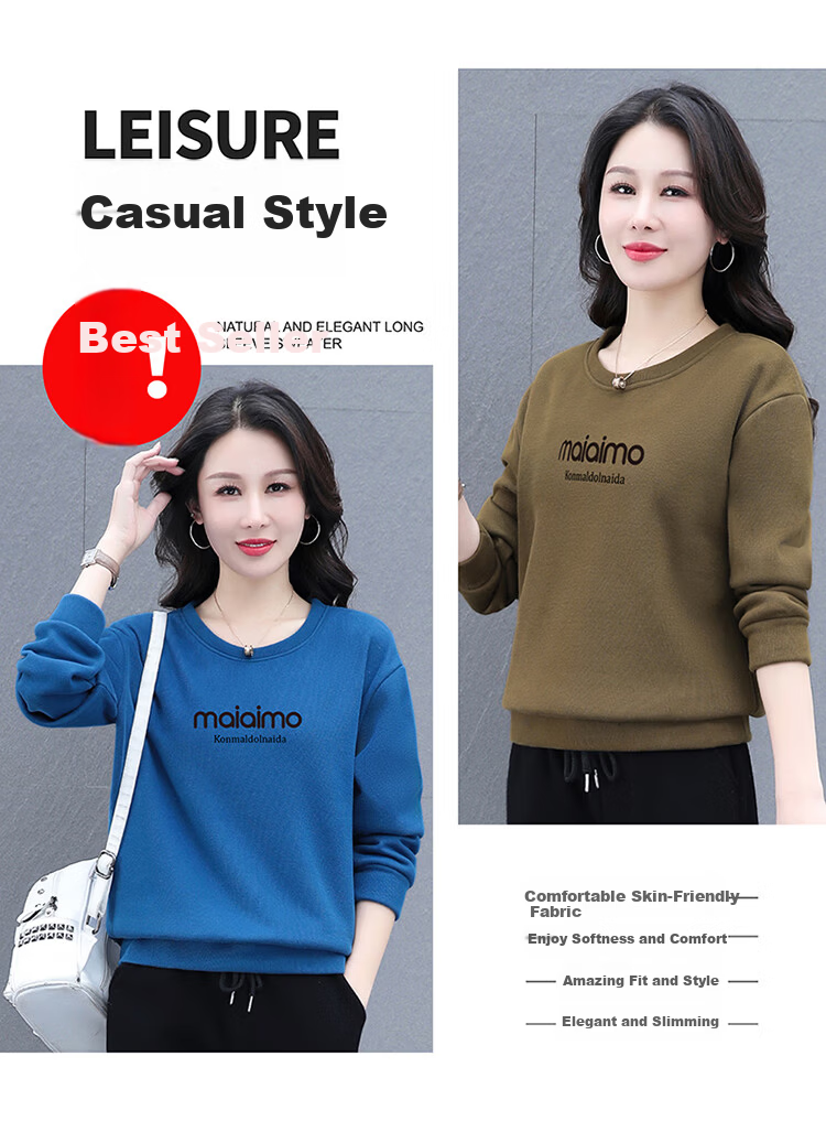 Woodpecker Women's Long Sleeve T-Shirt Autumn New Mid-Age Slim Fit Fashionable Base Sweatshirt Wine Red 4XL 2