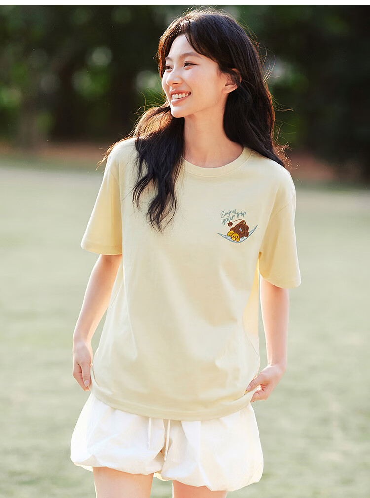 Semir Luo Xiaohei Short Sleeve T-Shirt Women Summer Moisture-Wicking Quick-Dry Cartoon Embroidered Drop Shoulder 2026 Top 109326100051 10