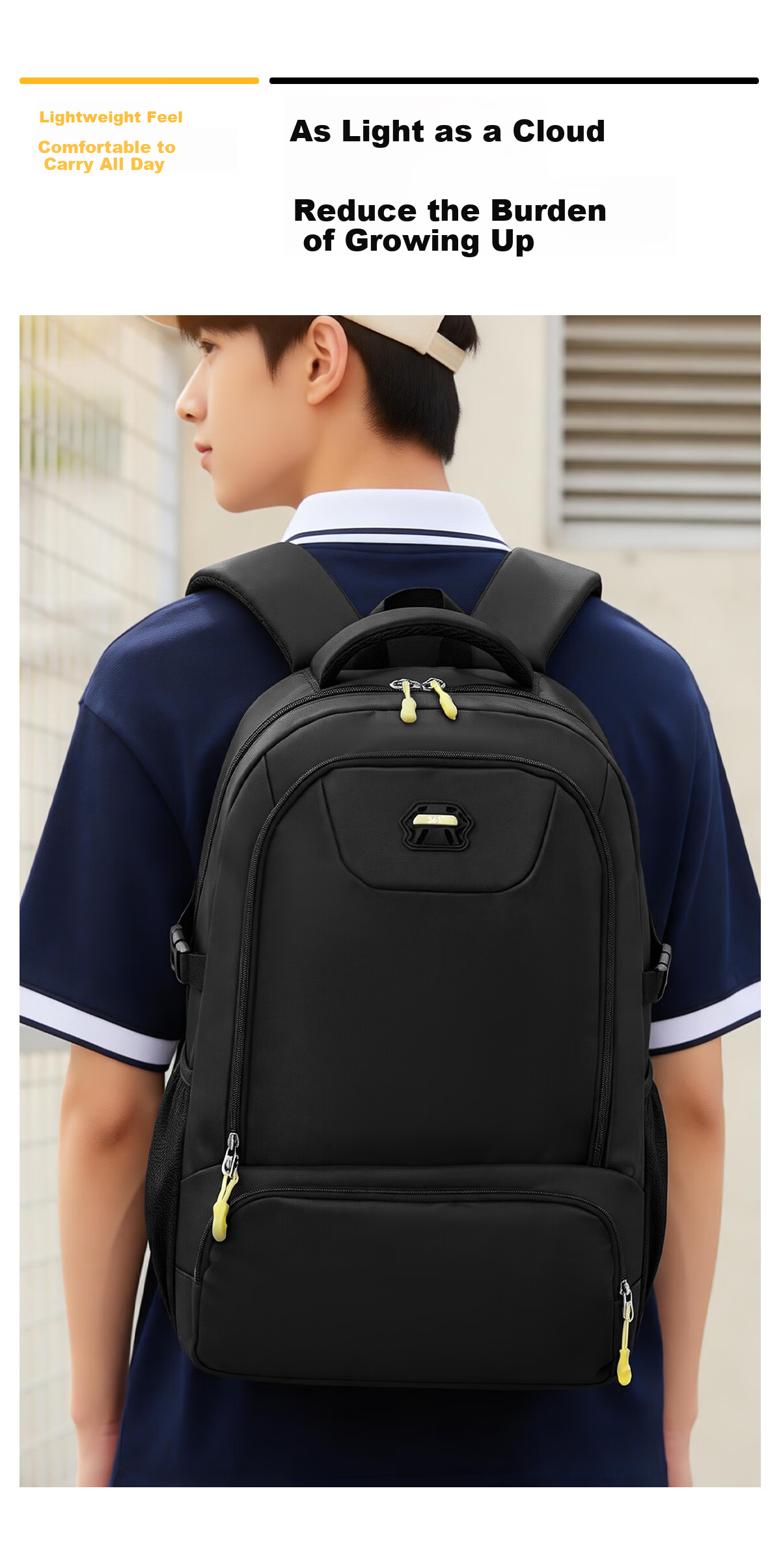 361° Large Capacity Boys' School Backpack for Middle and High School Students, Pressure-Relief Ergonomic Anti-Sagging Lightweight Primary School Student Shoulder Bag 10