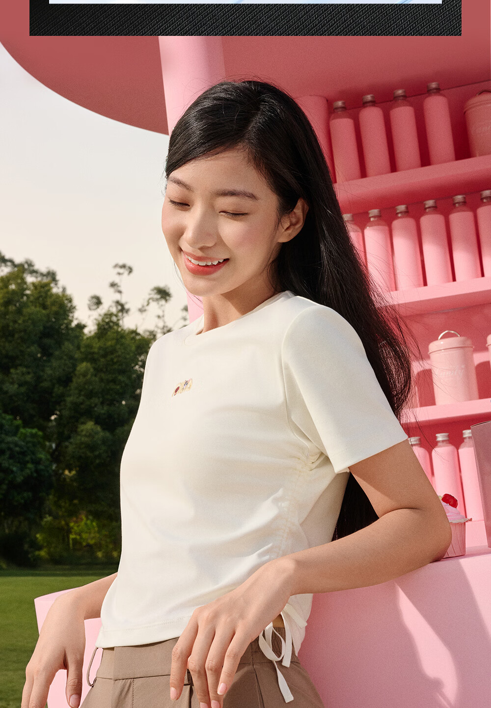 FILA Yang Mi Same Style Knitted Short Sleeve Shirt Women 2026 Summer Side Drawstring Fashion Casual Embroidered Logo Slim T-Shirt 7