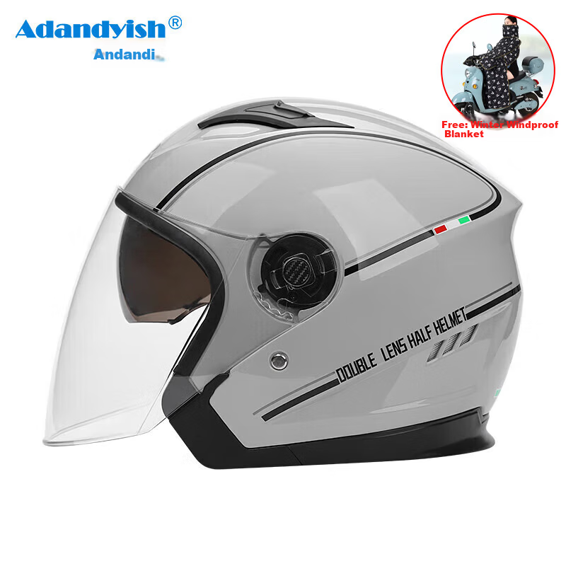 Adandyish New National Standard 3C Helmet Class B Electric Bicycle Four-Season Universal Anti-Fog Dual Lens Motorcycle Helmet 730 Line Gray