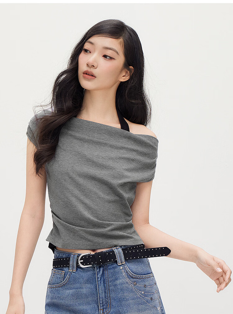 Semir Women's Summer Short Halter Neck Slim Fit Fake Two-Piece T-Shirt 2026 Stylish Sexy Top 109326100041 9