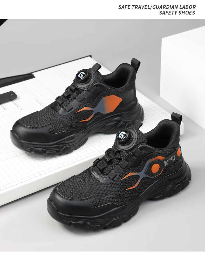 Jingtu Safety Shoes for Men, Summer Breathable Steel Toe Anti-Puncture Ultra-Light Work Boots F115BK Size 44 16