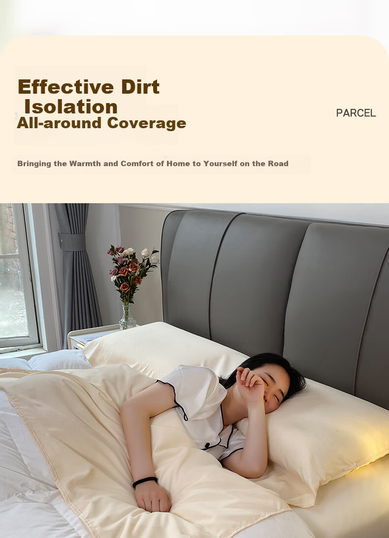 Etravel Anti-Dirt Sleeping Bag Travel Business Hotel Portable Sheet Quilt Cover Pillowcase Set Beige 1