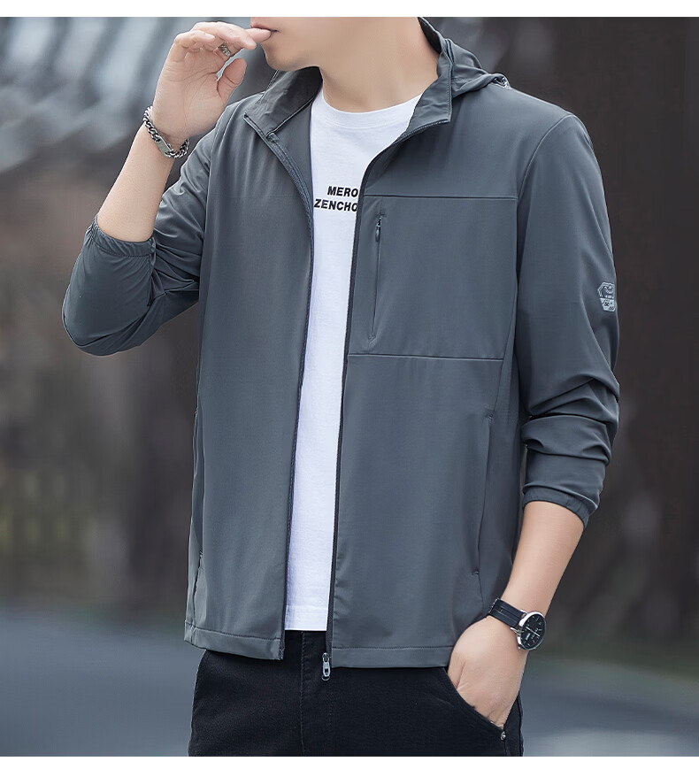 ROMON Men's Summer Ice Silk Quick-Dry Thin Breathable Casual Outdoor Sun Protection Jacket Fishing Coat 8189 Blue XL 13