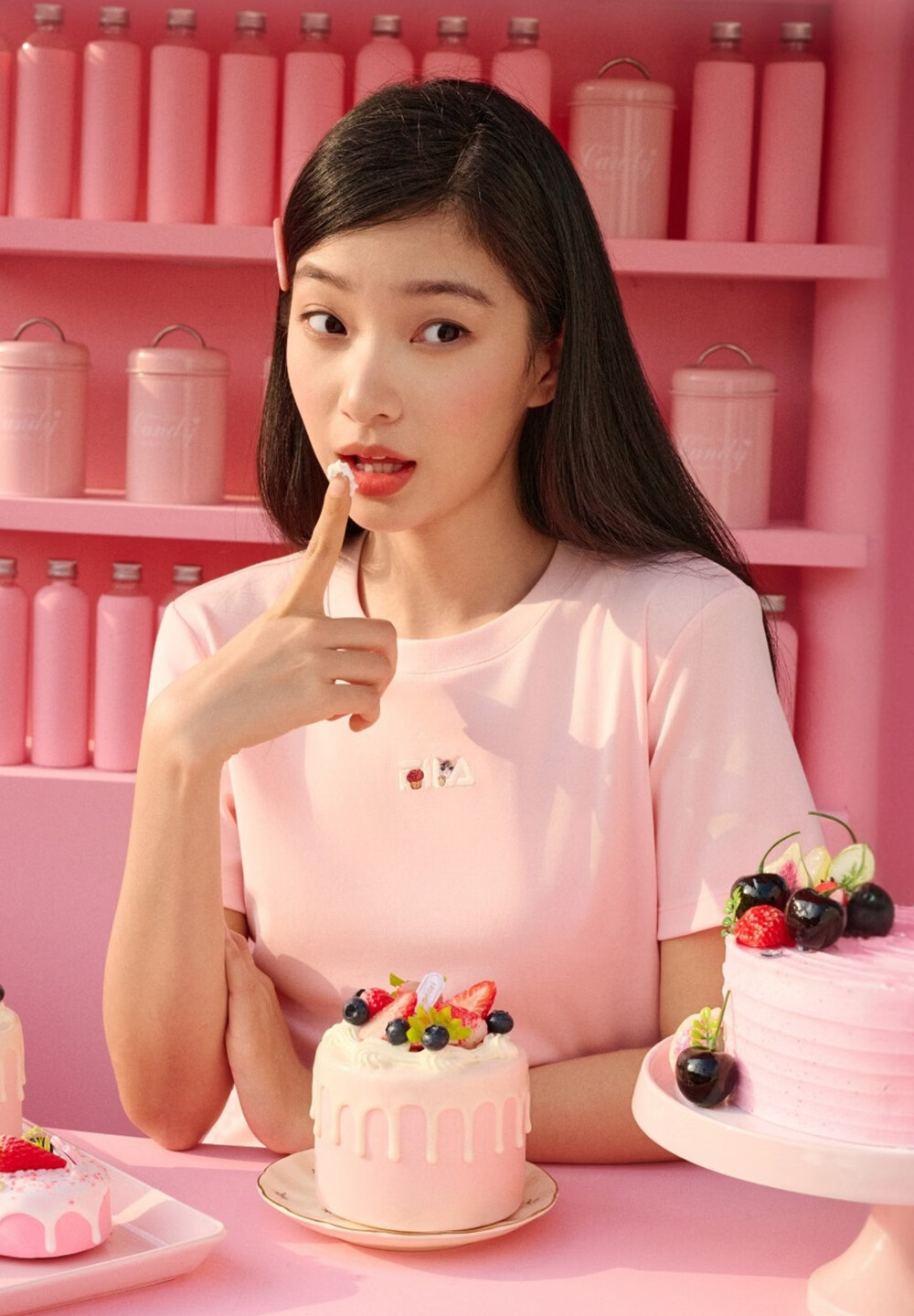 FILA Yang Mi Same Style Knitted Short Sleeve Shirt Women 2026 Summer Side Drawstring Fashion Casual Embroidered Logo Slim T-Shirt 9