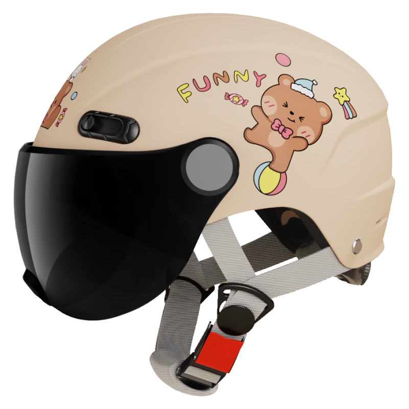 FOREVER 3C Certified Kids Helmet Boys Girls 3-12 Years Half Helmet 6-12 Years Cartoon Cute Baby Safety Hat Four Seasons Summer Sun Protection 105 Khaki [Sunshade Short Visor]
