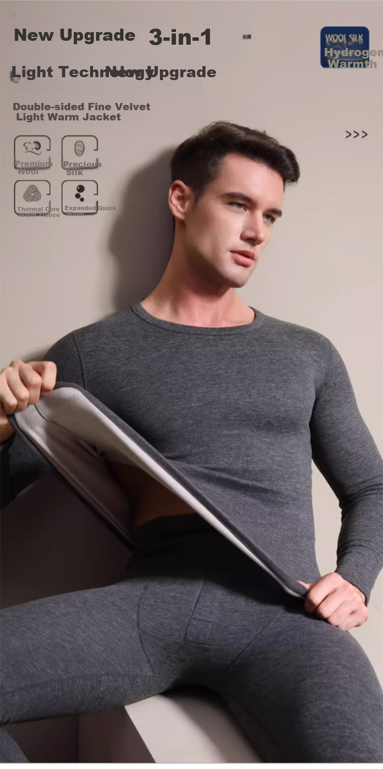 BOPRUIEY Men's Pure Cotton Thermal Underwear Set Autumn Winter Long Johns Cotton Base Layer Shirt and Pants 1