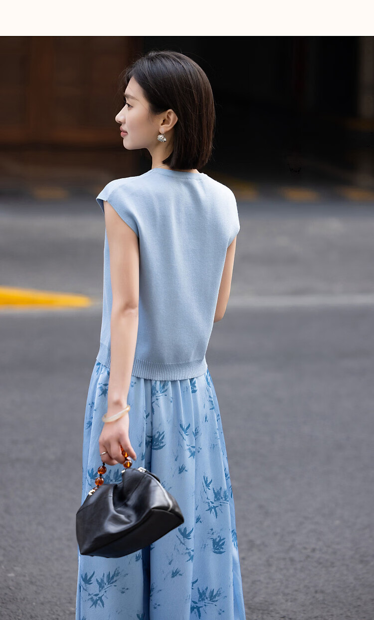 Demana [Guofeng Ice Silk Set] Spring Summer Elegant New Chinese Style Sleeveless Top Printed A-line Skirt Women's Two-piece Set 16