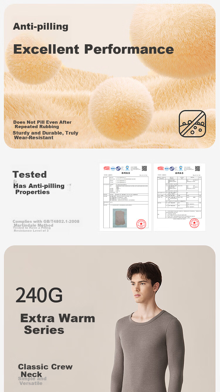 LangSha Men's Thermal Underwear Antibacterial Mite-Resistant Cashmere Silk Lightweight Crew Neck Double-Sided Fleece Autumn Top and Bottom Set 6