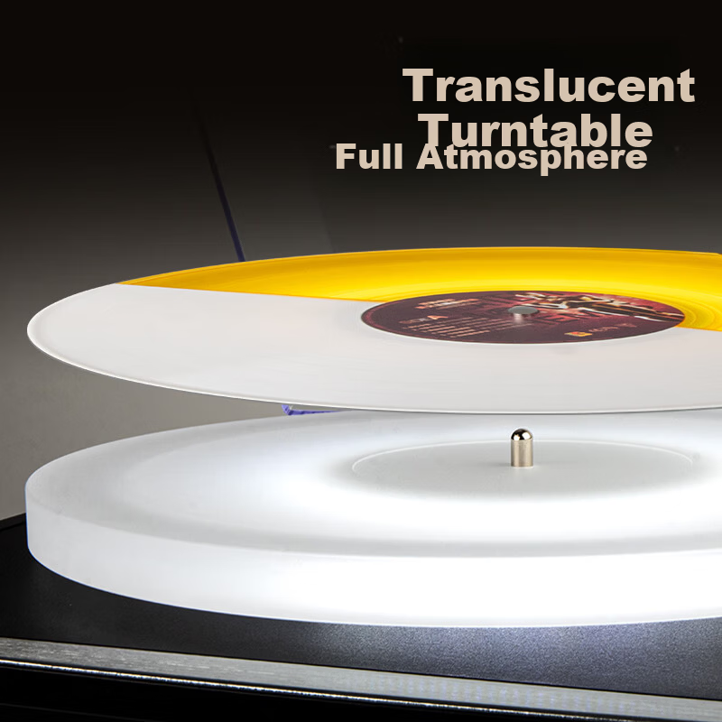 SANSUI Vintage Bluetooth Turntable with Ambient Light, Retro Vinyl Record Player, Integrated Phonograph, Luxury Home Audio Speaker, Birthday and Spring Festival Gift V19