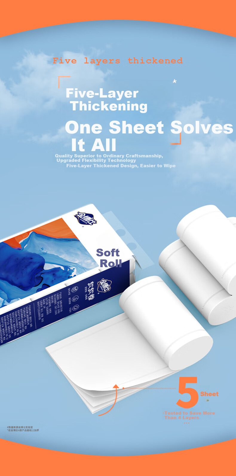 Jinboshi Soft Coreless Toilet Paper 5-Ply 2100g 36 Rolls Virgin Wood Pulp Household Thickened Hand Towel Tissue 3