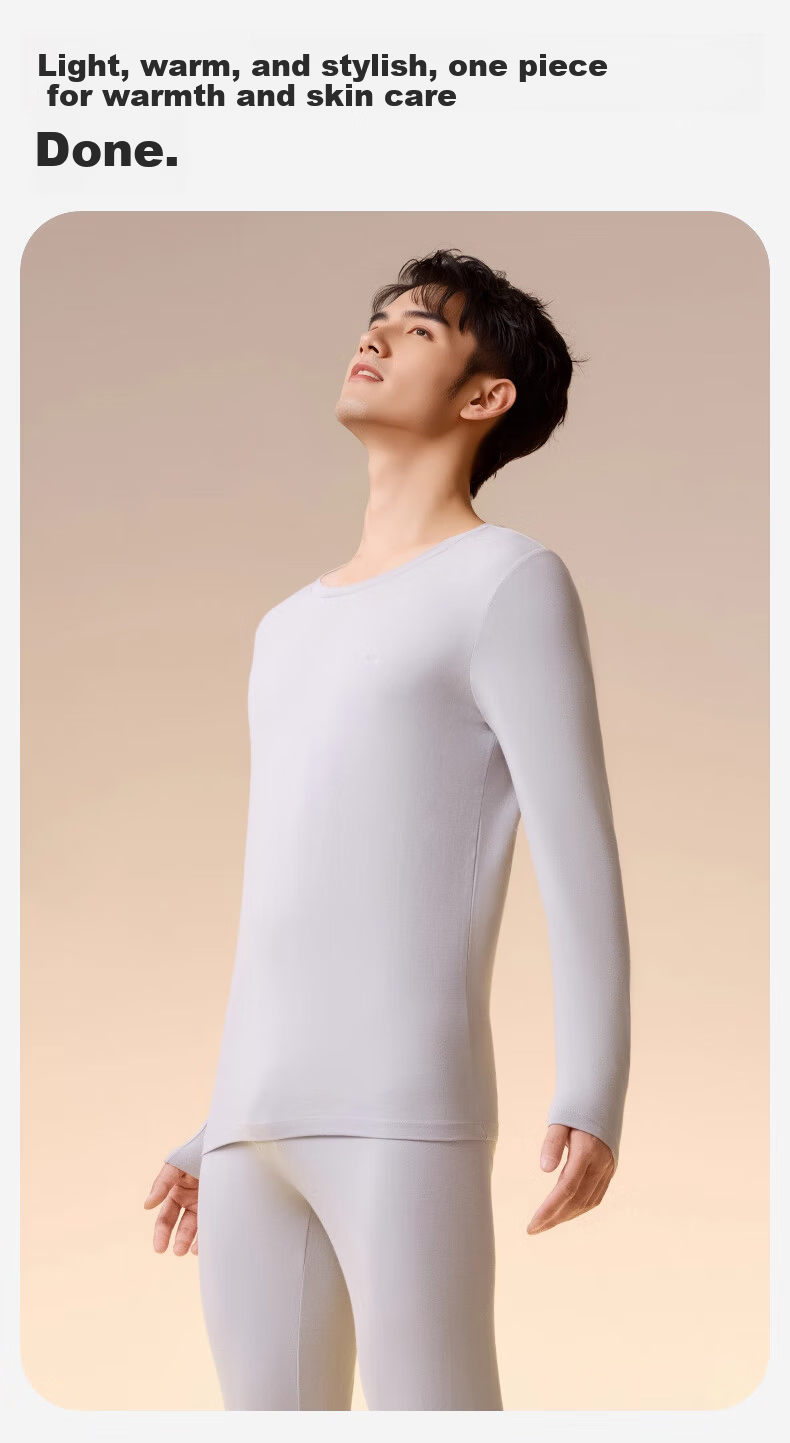 BOPRUIEY Men's Thermal Underwear 10A Antibacterial Breathable Single Top Goose Down Camellia Oil Moisturizing Warm Heating Men's Base Shirt 8