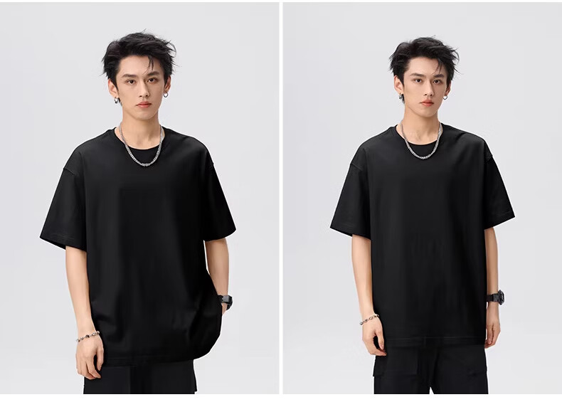 Langsha Men's Short Sleeve Pure Cotton T-Shirt Summer Heavyweight 2026 New Drop Shoulder Loose Casual Simple Half Sleeve Top 16
