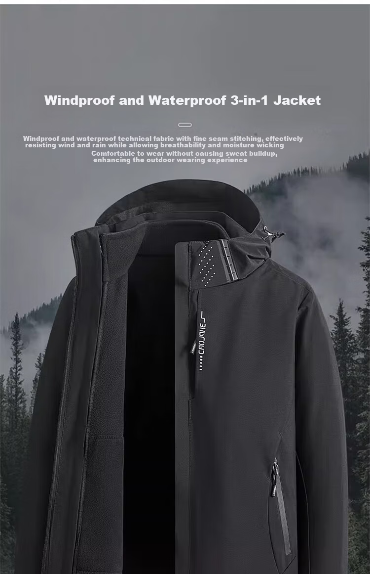 RED DRAGONFLY Men's Autumn Winter Windproof Waterproof Fashion Versatile Outdoor Hiking Mountaineering Jacket Black 2XL 3