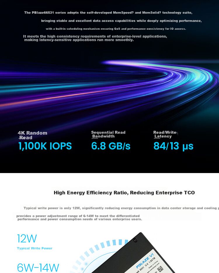 Memblaze Yiheng Chuangyuan Little Dolphin Data Center Enterprise SSD 3.84TB PCIe4.0 U.2 Read-Intensive P6531DT0384Y00 4