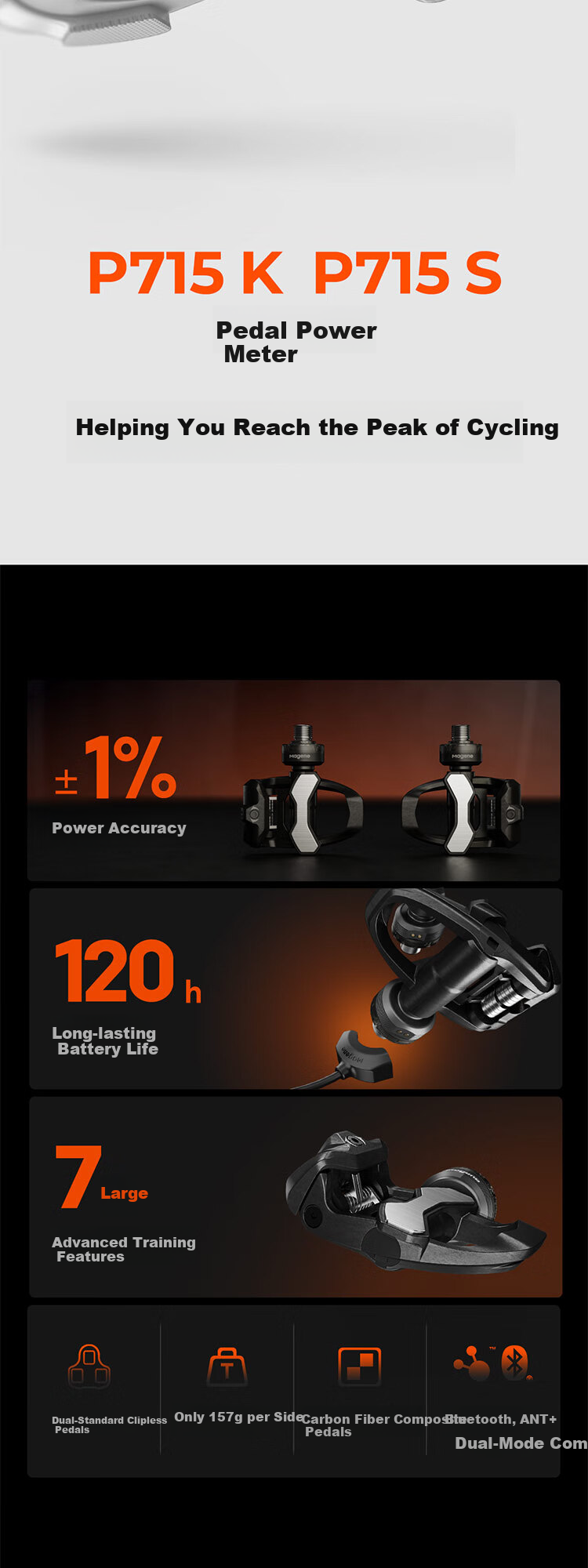 Magene P715 Bicycle Pedal Power Meter Mountain Road Bike High Precision Cycling Clipless Pedal Accessories 2
