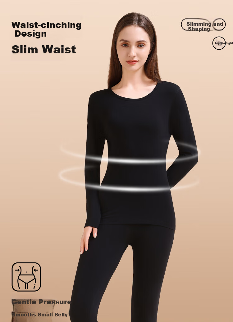 GUJIN Women's Thermal Underwear Set Autumn Winter Cotton Heat Retaining Thick Slim Fit Base Layer Top and Bottom 15