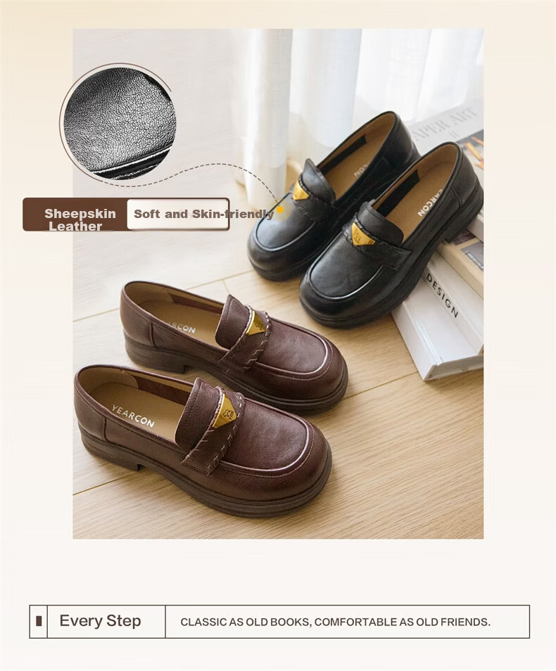Eierkang Women's Sheepskin Soft Sole Slip-On Loafers Flat Comfortable Leather Shoes Black 38 16887W 3
