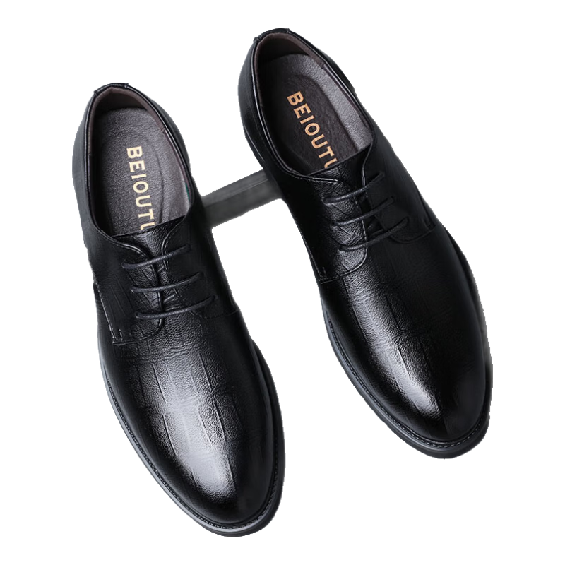BEIOUTU Men's Formal Shoes, Business Casual Shoes, Comfortable Lace-Up Wedding Leather Shoes for Office Wear, 1781 Black, Size 38