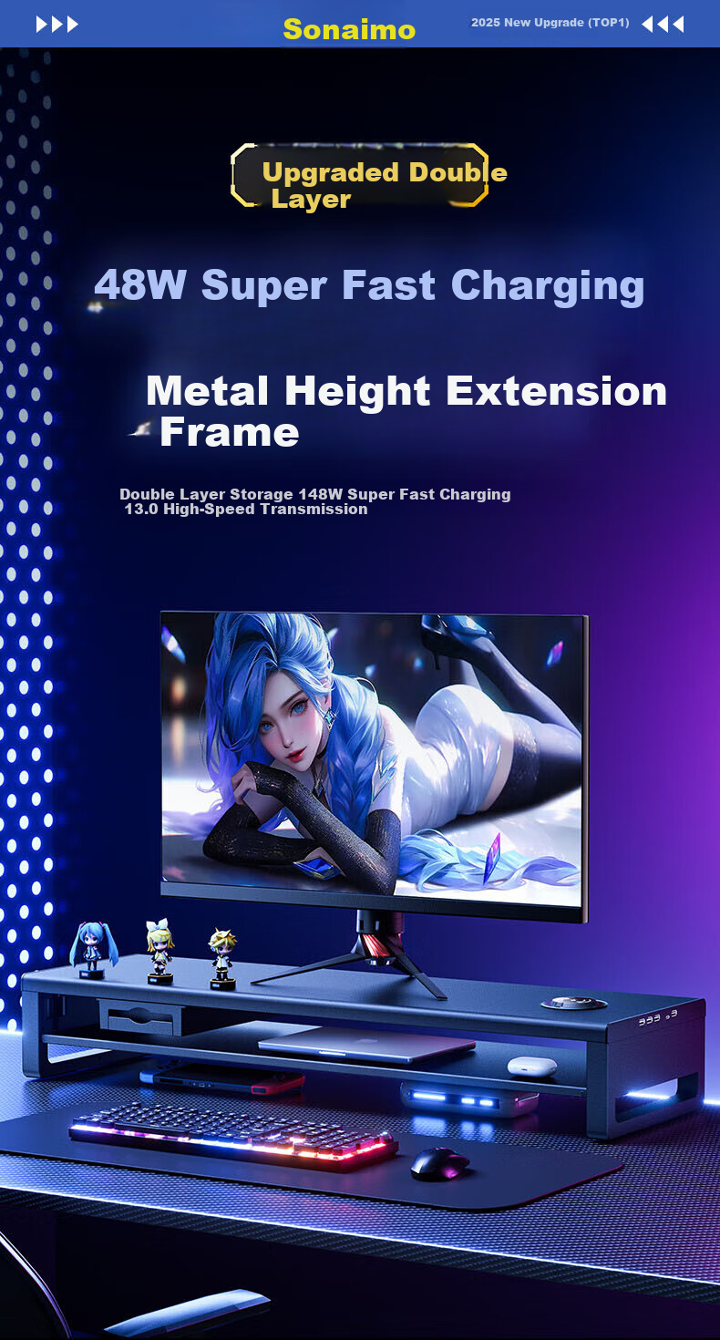 Sonaimo Monitor Riser Dual-Layer Desktop Stand Multifunctional Screen Elevation Base with USB 3.0 Hub 3