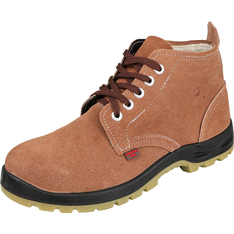 DUNWANG Lightweight Simple High-Top Work Safety Shoes for Men, Anti-Smash, Anti-Puncture, Suede Cowhide Protective Shoes with Soft Sole 9788-1 Size 40
