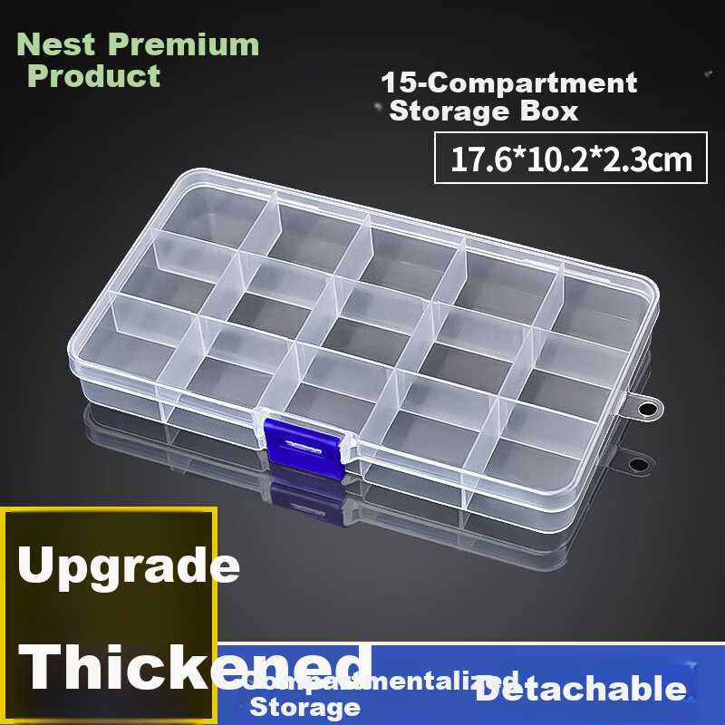 Chaoji Jia Pin Multi-Compartment Storage Box, Transparent with Lid, Divided Plastic Container for Screws And Parts, Tool Organizer, Sorting Box, 15 Compartments