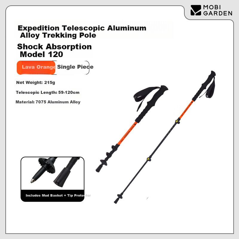 MOBIGARDEN Expedition Shock-Absorbing Outdoor Hiking Aluminum Alloy Telescopic Trekking Pole NX25667010 Lava Orange