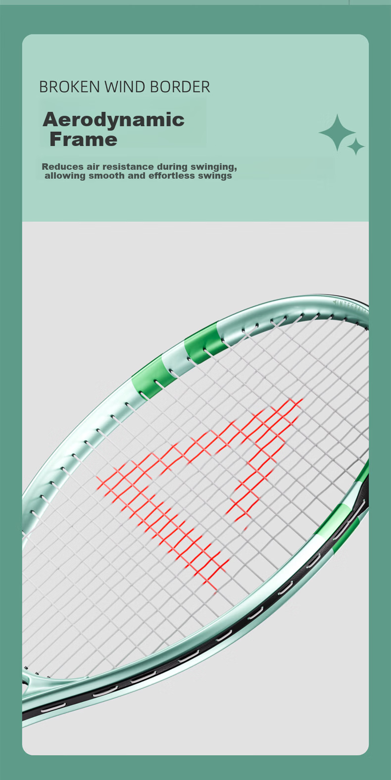 Peak Tennis Racket Adult Training Competition Advanced Lightweight Shock Absorption Rebound Single Racket Set Light Green 6