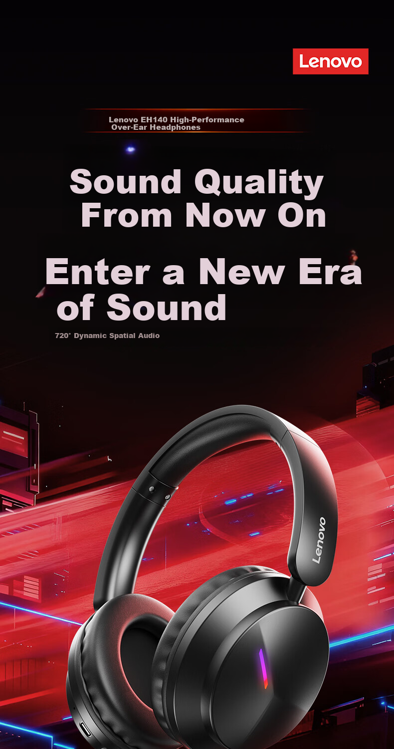 Lenovo Official JD Self-operated Gaming Headset Over-ear Bluetooth Wireless Long Battery Life FPS PUBG Delta Fearless Contract EH140 Black 1