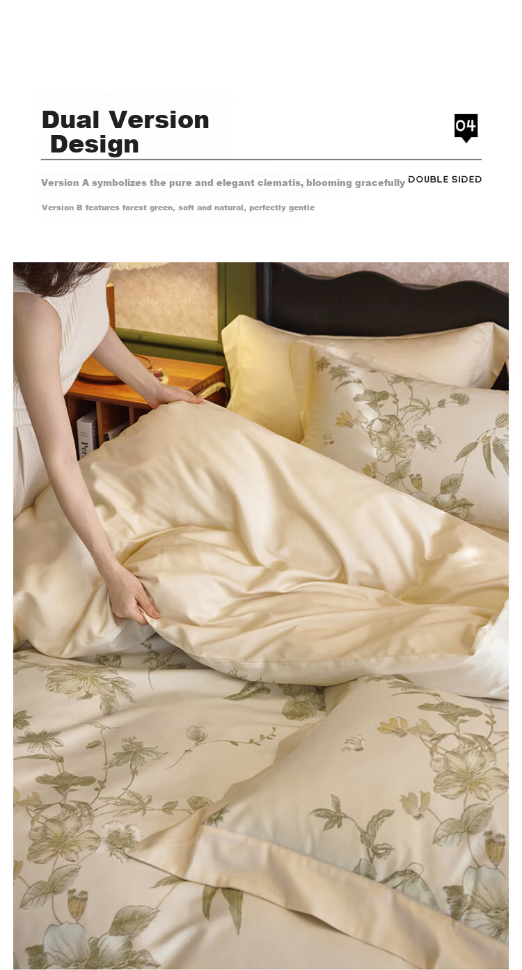 Dohia Home Textiles Pure Cotton 4-Piece Bedding Set 60-Count Cotton Sateen French Style Sheet and Duvet Cover Set 220x240cm with Piped Edges 7