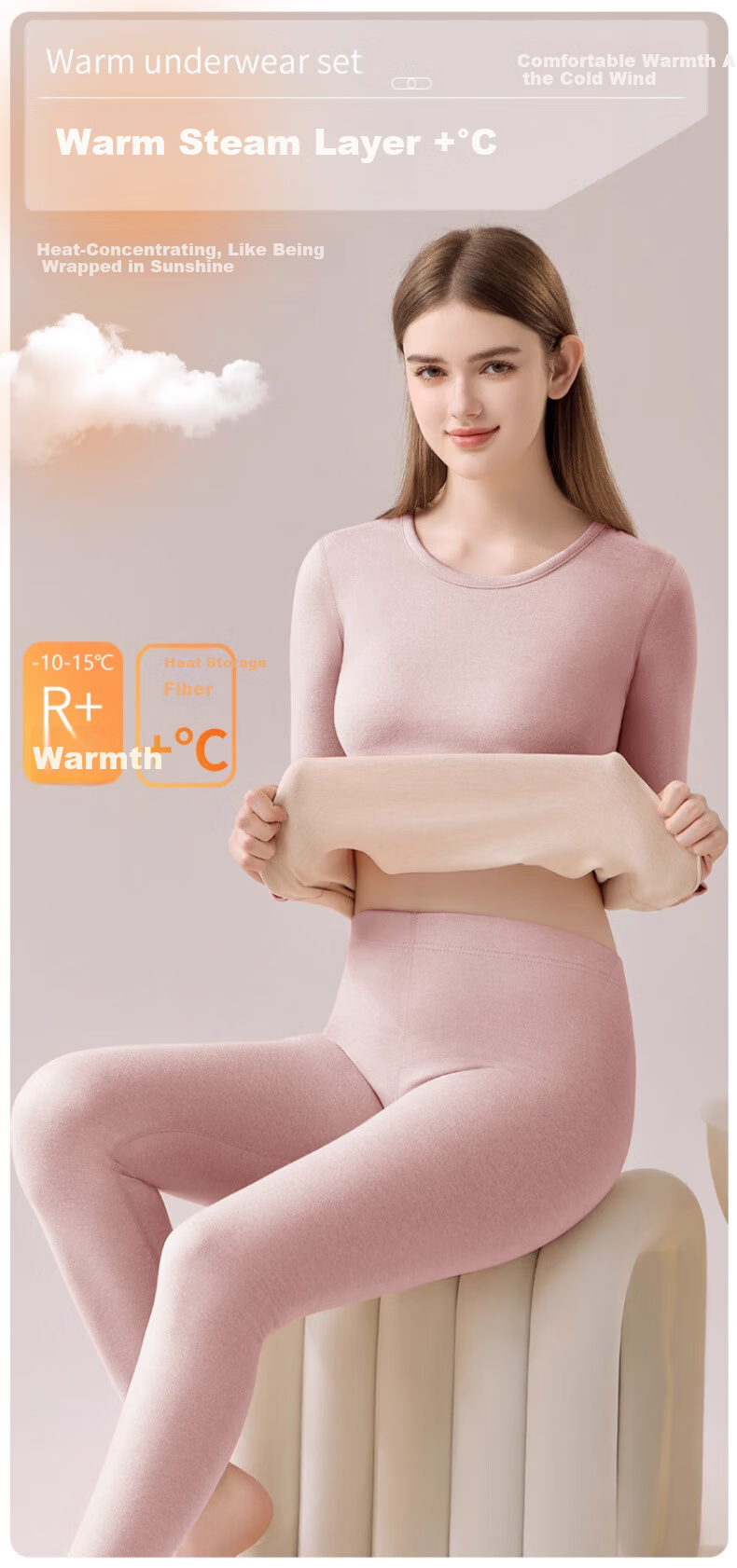 BOPRUIEY Women's Thermal Underwear Set Wool Silk 7A Antibacterial Mite-Resistant Autumn Top and Bottom Base Layer Light Green 11