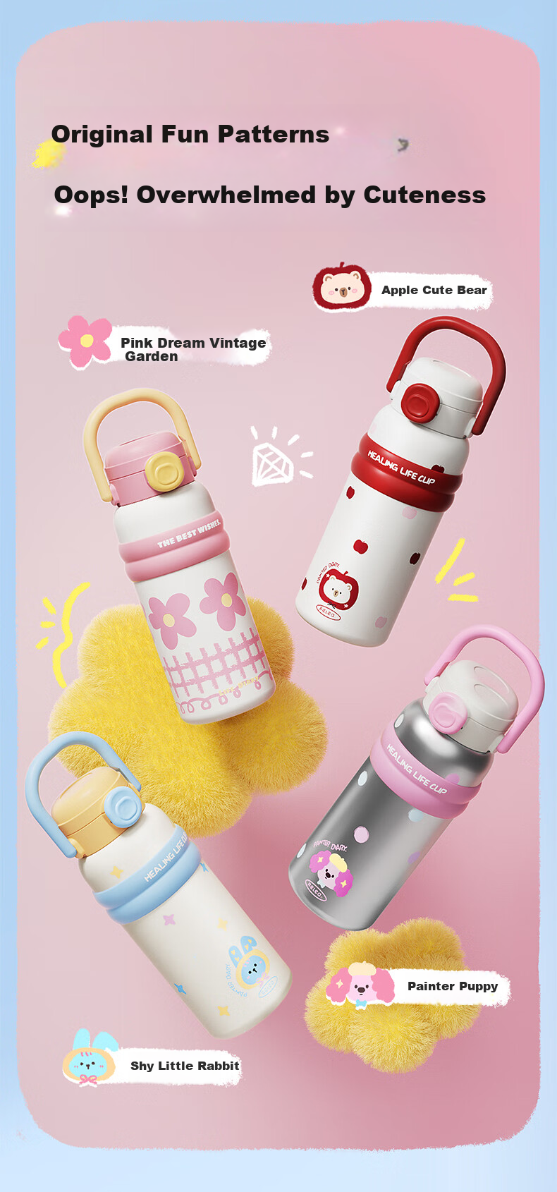 RELEA Insulated Bottle for Women Large Capacity 316L Stainless Steel Water Cup Kids Straw Cup Student Water Bottle Birthday Gift 4