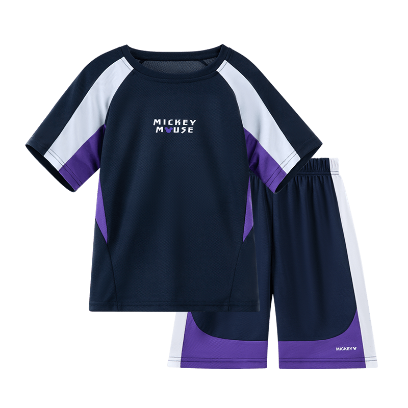 Disney Boys Short Sleeve Set Children's 2026 Summer Sports Set Boys Quick-Dry T-Shirt Two-Piece Navy Blue 160