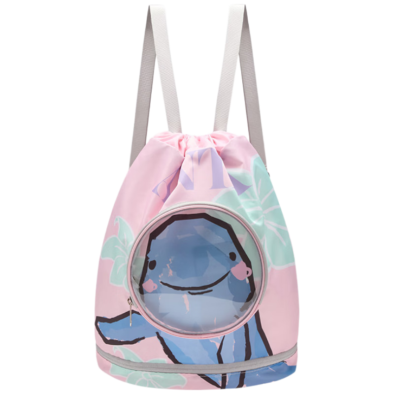 ANTA Children's Swim Bag with Dry And Wet Separation, Waterproof Storage, Boys And Girls Sports Fashion Portable Cute Swim Bag in Dolphin Pink