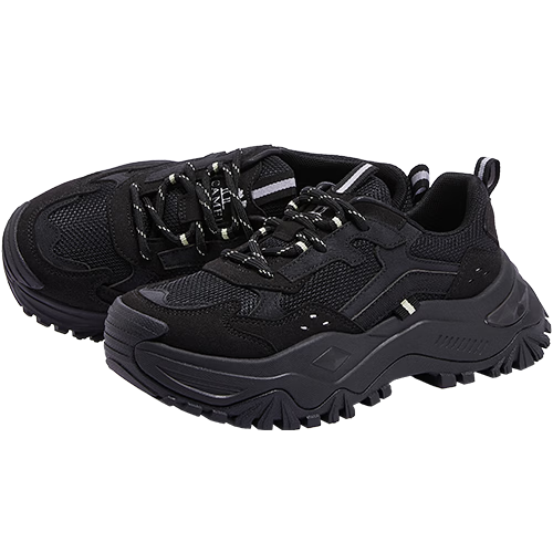 CAMEL Women's Dad Sneakers Thick Sole Height Increasing Casual Breathable Lightweight Sports Shoes L26S469059 Black Size 37