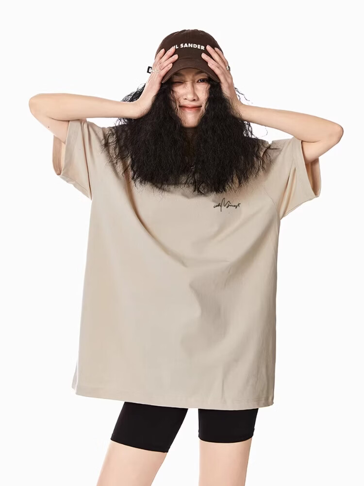 ICH MODE 260G Heavyweight Trendy Back Print Oversize T-Shirt Women Top Apricot L 9