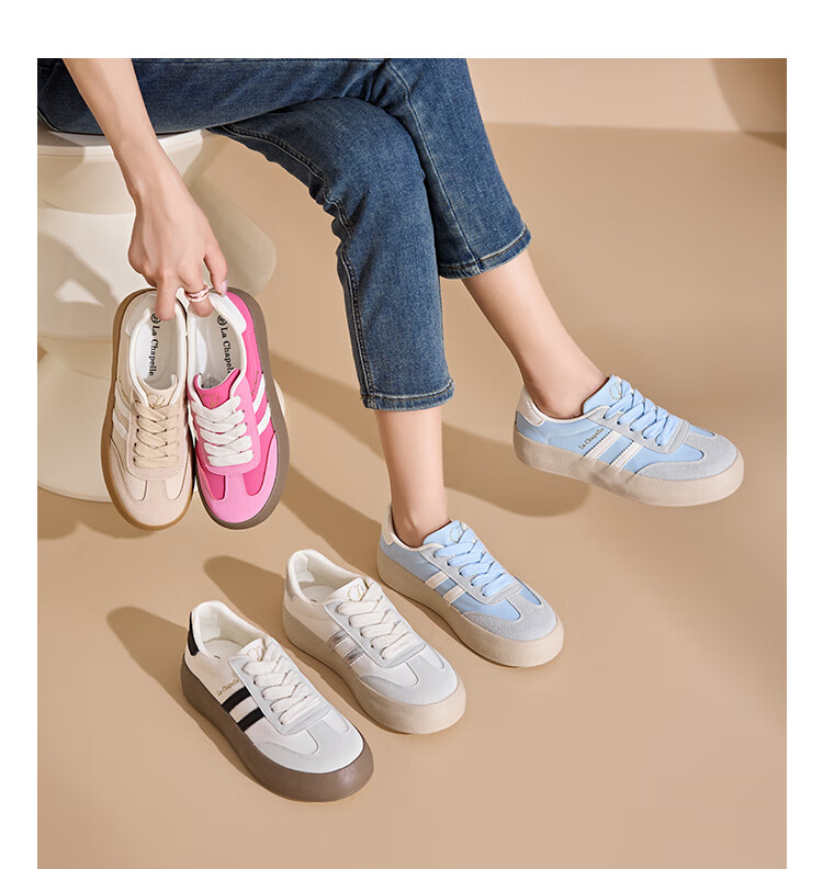 La Chapelle Women's Shoes, Training Shoes for Women, Versatile Thick-Soled White Sneakers, Low-Top Casual Skateboard Shoes for Women-079BR Beige/black 37 16