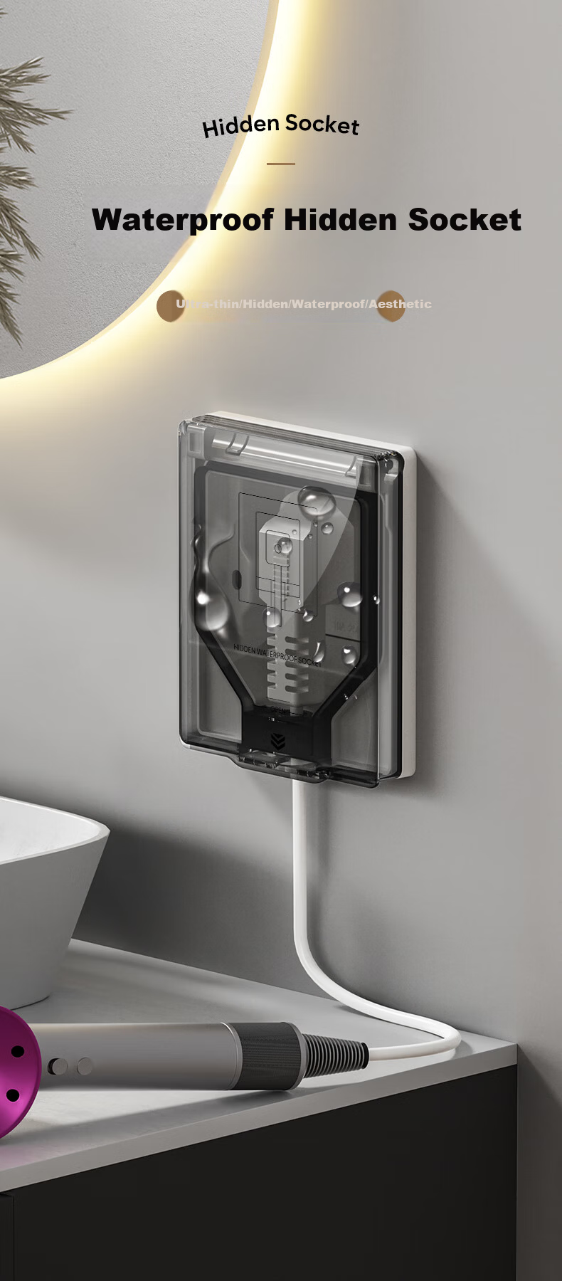 FDD Switch Socket 86 Type Embedded Socket Refrigerator Built-in Hidden Socket Five-hole 10A [White] 1