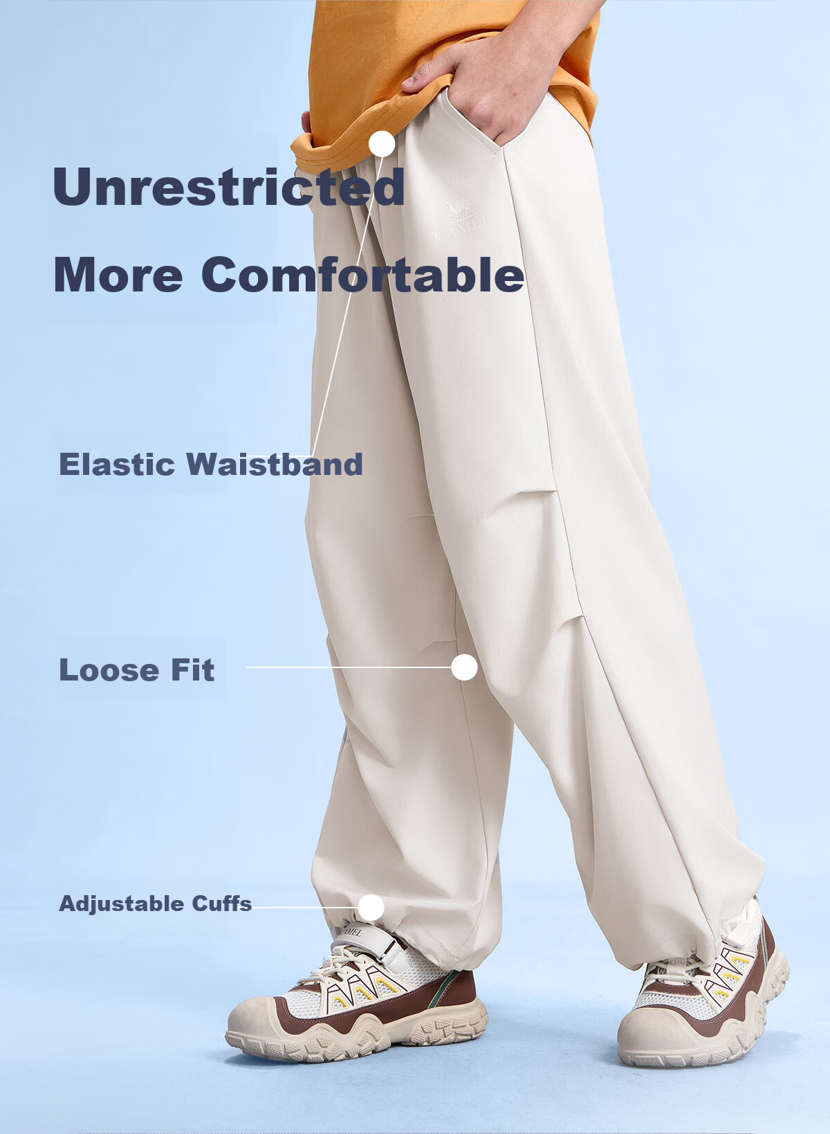 Camel Kids Casual Pants Spring Summer Cool Wide-Leg Cargo Pants Paratrooper Mosquito-Repellent Long Pants for Older Children 13