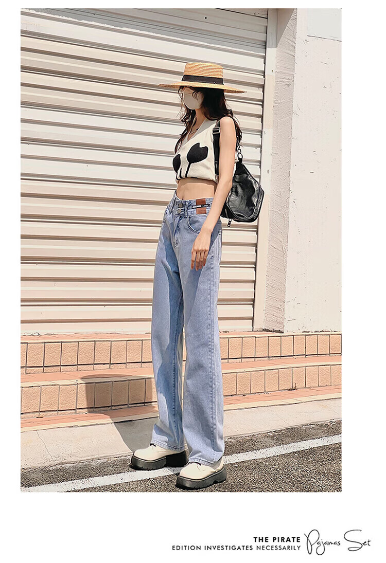 Pierre Cardin Jeans for Women, Summer High-Waisted Loose-Fit Slimming Lyocell Casual Straight-Leg Versatile Cropped Pants, Vintage Blue M 9
